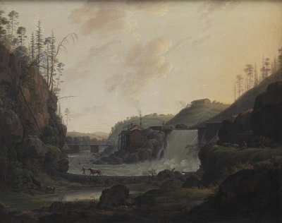 ノルウェーのボグスタッド近くの滝のある川の風景 作： Erik Pauelsen