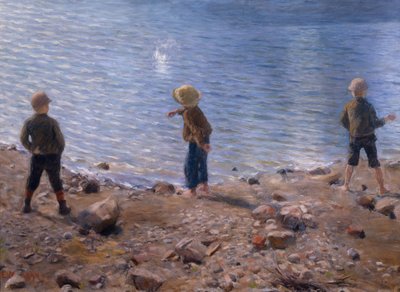 ビーチで 3 人の男の子 作： Erik Theodor Werenskiold