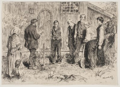 ノルウェーの山村での哀れな葬式 作： Erik Theodor Werenskiold