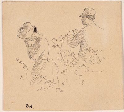 キスハットをかぶった若い男と泣く少女 作： Erik Theodor Werenskiold