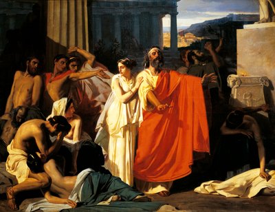 オイディプスとアンティゴネ、テーベでの疫病発生時、オイゲン・エルネスト・ヒルマッハー（1818-1887）作 作： Ernest Hillemacher