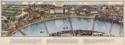 サヴォイ・ホテル・ロンドン鳥瞰図、1940年頃。(カラーリトグラフ） 作： Ernest (after) Coffin