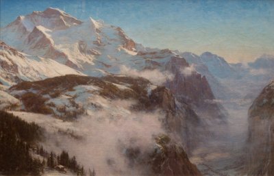 スイス、ラウターブルンネン渓谷の冬（キャンバスに油彩） 作： Ernest Albert Waterlow