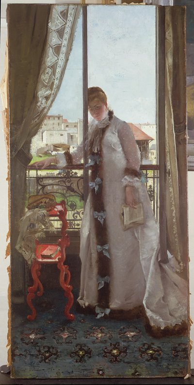 開いた窓の女、1875 作： Ernest Ange Duez