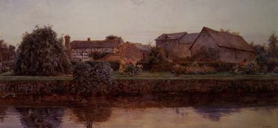 川のほとりの家と農家の建物 作： Ernest Arthur Rowe