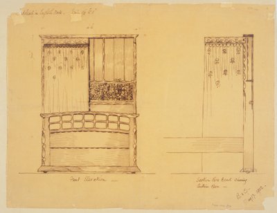 イングリッシュオークのベッドステッドのデザイン、1902 作： Ernest Barnsley