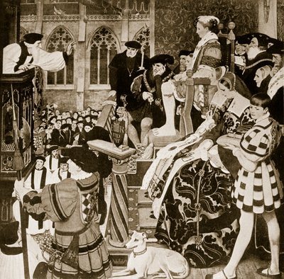 エドワード6世の前で説教しているラティマー、「ハッチンソンのイギリス国民の物語」のイラスト、1923年頃 作： Ernest Board