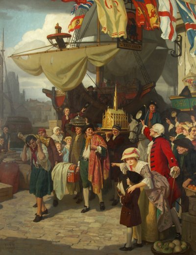 1745年9月、ブリストルで捕獲された2隻のスペイン宝船の荷揚げについて 作： Ernest Board