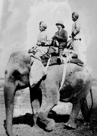 ジョージ5世（1865-1936）1936年からイギリス国王。1911年12月、インド国王・皇帝に任命されるためインドを訪れた際、ネパールで狩猟のため象に乗っている。 作： Ernest Brooks