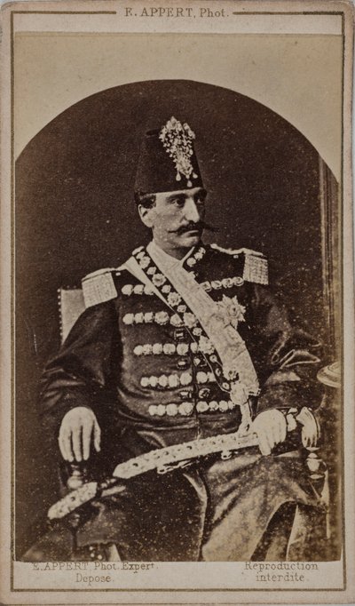 Naser al-Din Shah Qajar 1831-1896、ペルシャ皇帝の肖像、c。 1870年。 作： Ernest Charles Appert