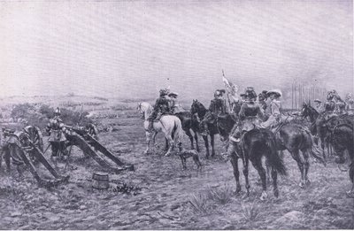 1644年7月2日、マーストンの戦いでのルパート王子、陸と海でのイギリスの戦い、1915年のイラスト 作： Ernest Crofts