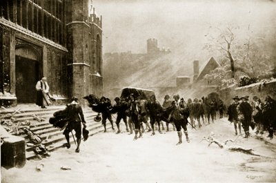 チャールズ1世の葬式、1649年2月8日、「ハッチンソンのイギリス国民の物語」、1923年頃のイラスト 作： Ernest Crofts