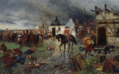 ウォレンシュタイン：三十年戦争のシーン（キャンバスに油彩） 作： Ernest Crofts