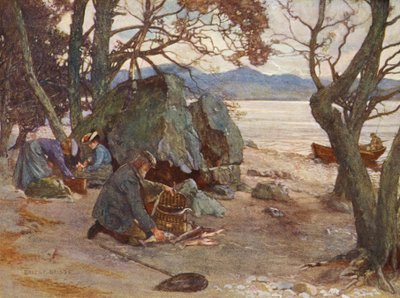 オー湖でのランチタイム（カラーリトグラフ） 作： Ernest Edward Briggs