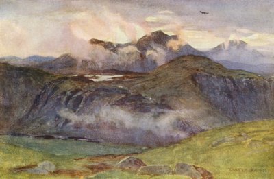 コルスクライン山頂からのメリックとエノク湖（カラーリトグラフ） 作： Ernest Edward Briggs