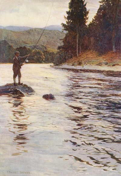 ファスカリー水でのサーモン釣り（カラーリトグラフ） 作： Ernest Edward Briggs