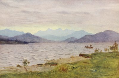 キンロッホ・ラノッホからの湖（カラーリトグラフ） 作： Ernest Edward Briggs