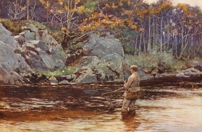 ギャロウェイでのマス釣り（カラーリトグラフ） 作： Ernest Edward Briggs
