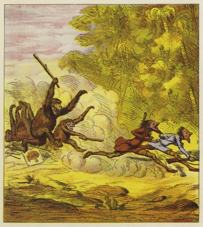 怒っているゴリラに追われた大胆な兄弟たち 作： Ernest Henry Griset