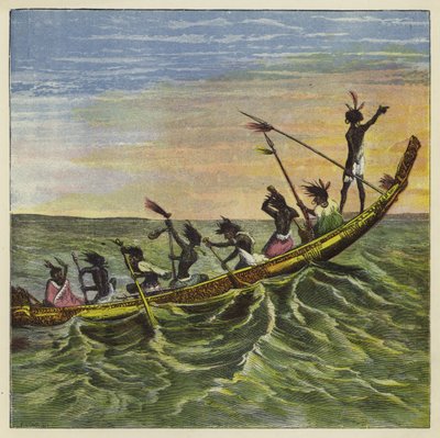 彼の州のカヌーで海でアシャンティーの王 作： Ernest Henry Griset