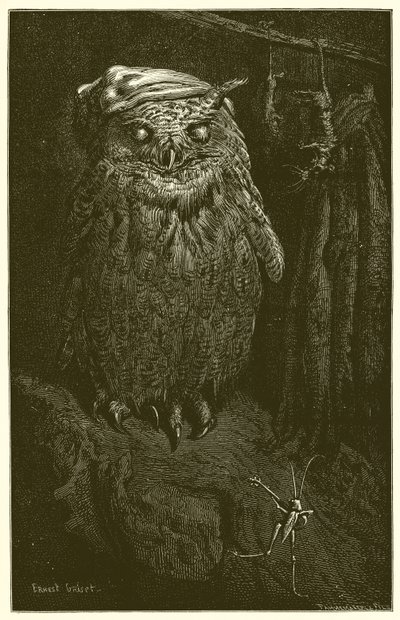 フクロウとバッタ 作： Ernest Henry Griset