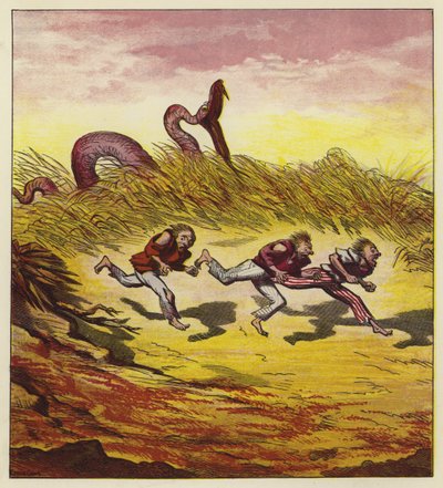 巨大なヘビから逃げる3人の船員 作： Ernest Henry Griset