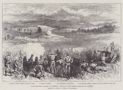 ビルマのシャン列で、ナンコンでの反政府勢力への攻撃 作： Ernest Henry Griset