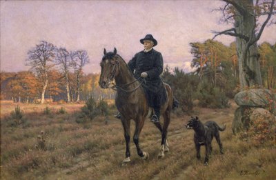 犬と一緒に馬に乗ってビスマルク（油彩プリント） 作： Ernest Henseler