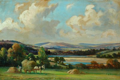 ヨークシャーの干し草作り（キャンバスに油彩） 作： Ernest Higgins Rigg