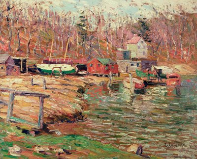 ハーレム川の情景（石積みの油） 作： Ernest Lawson