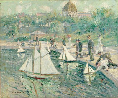 モデルヨット池、セントラルパーク、ニューヨーク（キャンバスに油彩） 作： Ernest Lawson