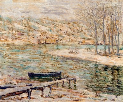 川の情景 船と木々 作： Ernest Lawson