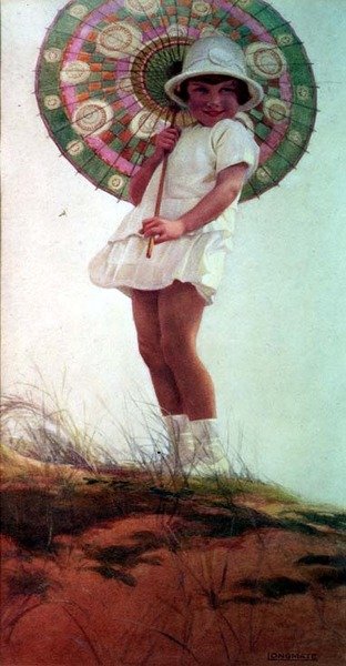 日傘をさした画家の娘の肖像（水彩画 作： Ernest Longmate