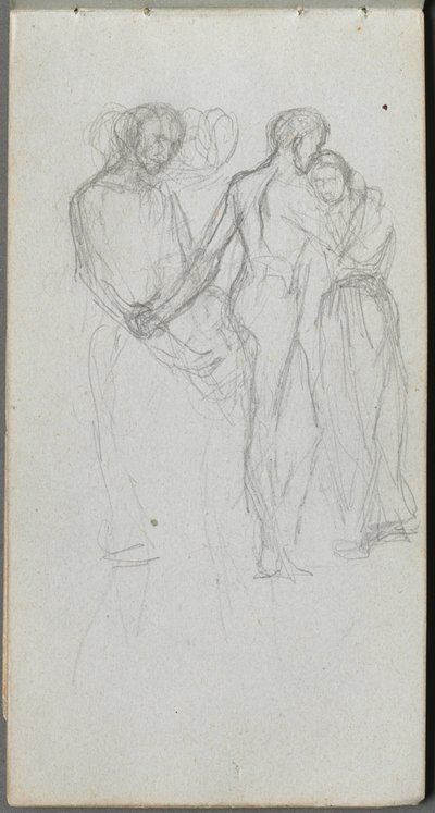 スケッチブック、10ページ：抱擁する人物。 作： Jean Louis Ernest Meissonier