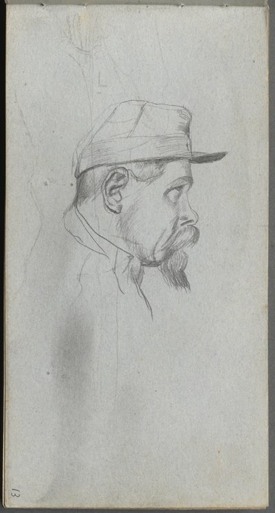 スケッチブック、13ページ：横顔の男の胸像。 作： Jean Louis Ernest Meissonier
