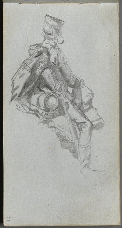スケッチブック、23ページ：着席した兵士。 作： Jean Louis Ernest Meissonier