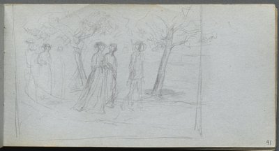 スケッチブック、41 ページ: 風景の中の人物 作： Ernest Meissonier