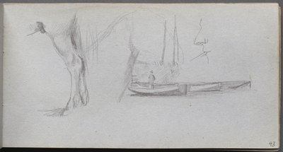 スケッチブック、43ページ：調査：馬の脚、ボートのフィギュア、およびプロファイル。 作： Jean Louis Ernest Meissonier