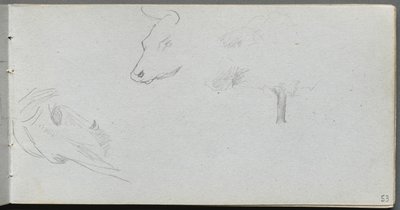 スケッチブック、53ページ：動物研究および樹木研究。 作： Jean Louis Ernest Meissonier