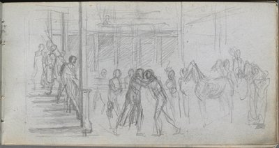 スケッチブック、62ページ：図の研究、階段、馬。 作： Jean Louis Ernest Meissonier