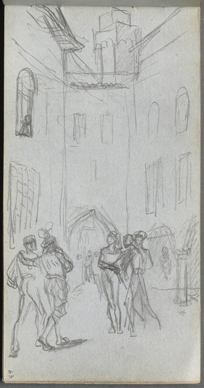 スケッチブック、63ページ：中庭の人物 作： Ernest Meissonier