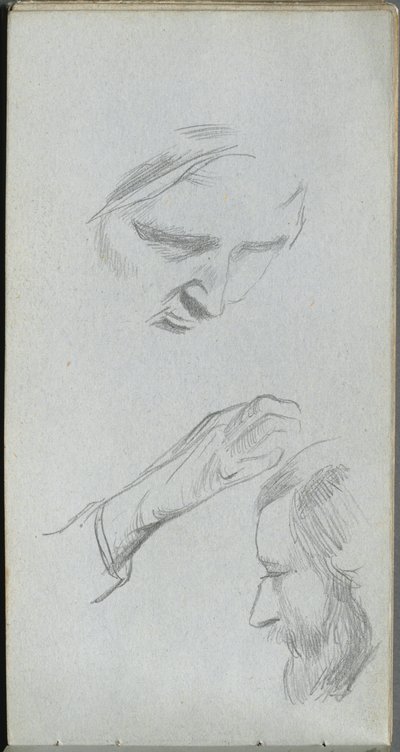 スケッチブック、70ページ：2つの顔と手の研究。 作： Jean Louis Ernest Meissonier