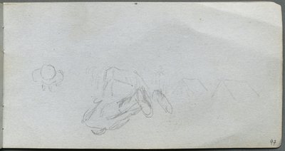 スケッチブック、97ページ人物、建物の習作 作： Ernest Meissonier