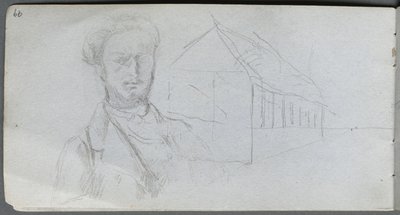 スケッチブック、99ページ：図、建物の研究。 作： Jean Louis Ernest Meissonier