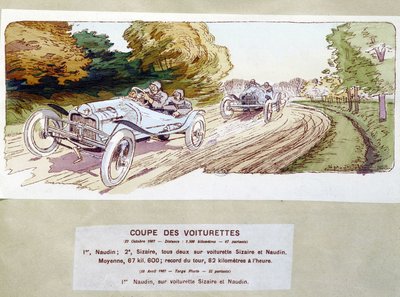 カーレース：1907年のカートの切断 - Ernest Montaut（1878-1909）の図面。 作： Ernest Montaut