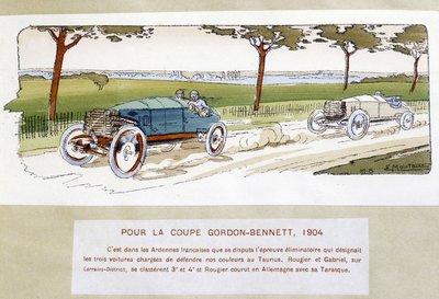 レース。1904年のゴードン・ベネット・カップ（Gordon-Bennett） - Ernest Montaut（1878-1909）のドローイング。 作： Ernest Montaut