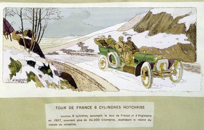 レース。ツール・ド・フランス1907 - Ernest Montaut (1878-1909)によるドローイング。 作： Ernest Montaut