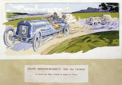レース：1904年のゴードン・ベネット・カップ（Gordon-Bennett） - Ernest Montaut（1878-1909）のドローイング。 作： Ernest Montaut