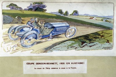 レース：1905年のゴードン・ベネット・カップ（Gordon-Bennett） - Ernest Montaut（1878-1909）のドローイング。 作： Ernest Montaut