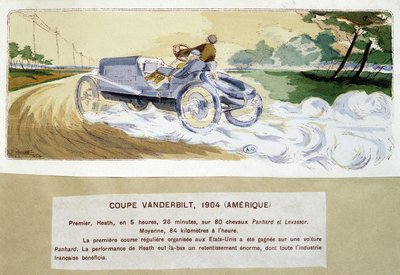レース：1904年のヴァンダービルト・カップ - Ernest Montaut (1878-1909) によるドローイング。 作： Ernest Montaut